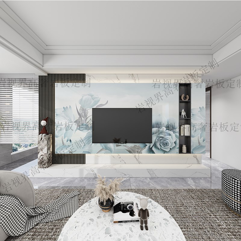岩板电视背景墙g轻奢高级感2025悬浮款瓷砖大理石奢石悬空现代客