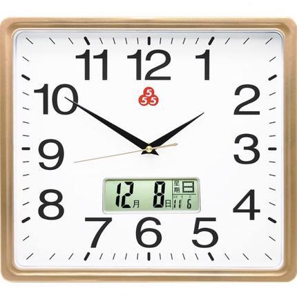 上海三五牌客厅挂钟家用现代简约方形钟表教室时钟挂墙静音石英钟