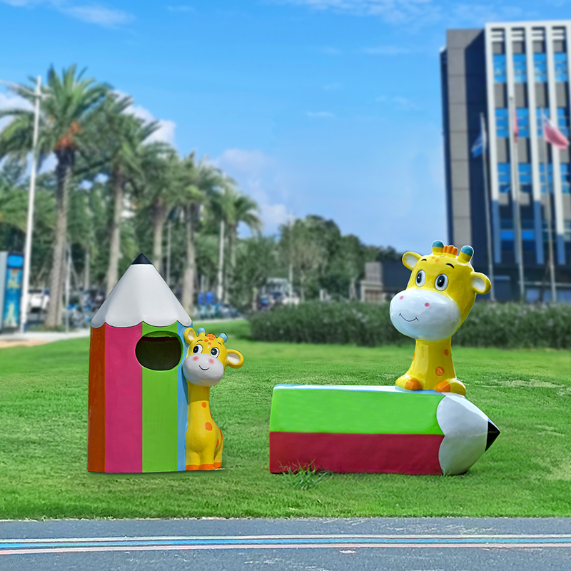 卡通动物座椅雕塑玻璃钢网红公园椅园林景区美陈垃圾W桶摆件装饰