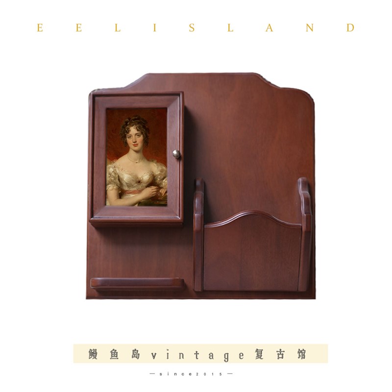 中古风多功d能法式复古实木上墙置物架收纳壁柜黄铜挂钩杯架吊柜