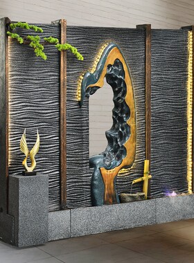 大型落地双面水幕墙流水屏风酒店别墅客厅装饰办公室W玄关隔断景