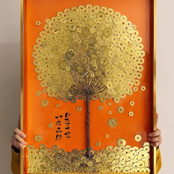 摇钱树装饰画~日进斗金发财树相框摆台高端乔迁开业礼物招财摆件