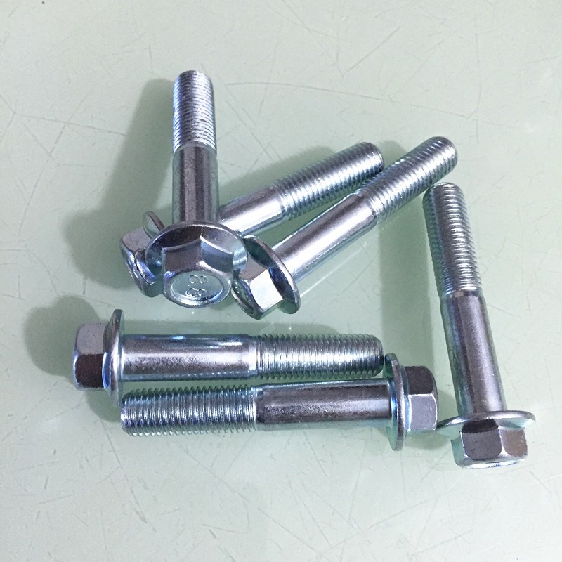 细牙GB5787镀锌8.8级铁外六角法兰面螺丝十字法螺栓带垫钉M10M12