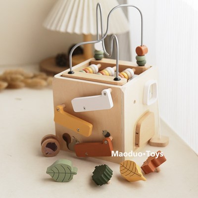 儿童多功能百宝箱形状颜色认知儿童宝宝早教益智盒木制绕珠Q