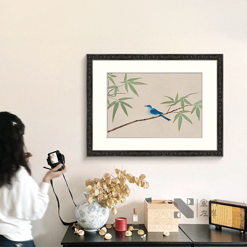 竹枝栖雀新客厅装饰画宋代美学鸟茶室挂画边柜壁画
