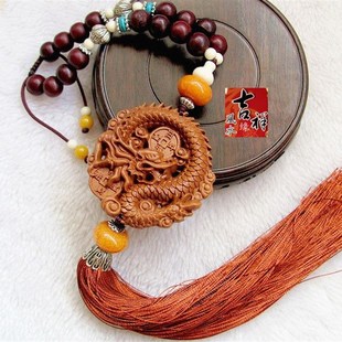 桃木龙车挂生肖龙汽车挂饰盘龙戏珠单龙戏珠车内饰品后视镜挂件