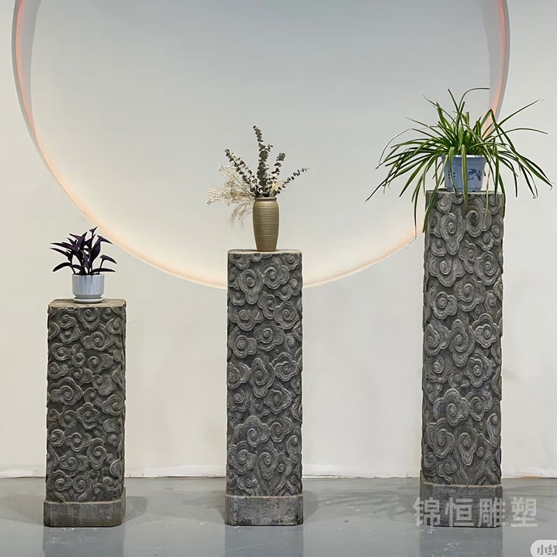 石雕祥云柱青石仿古仙鹤石柱子庭院室内拴马桩摆件石花架盆景花几
