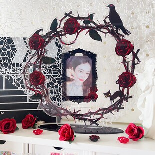 倩子酱暗夜玫瑰旋转插卡立牌相框谷美寸专辑小卡展示架
