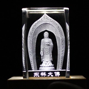 水晶内饰品礼品东林大佛桌面雕刻发光U接口七彩色