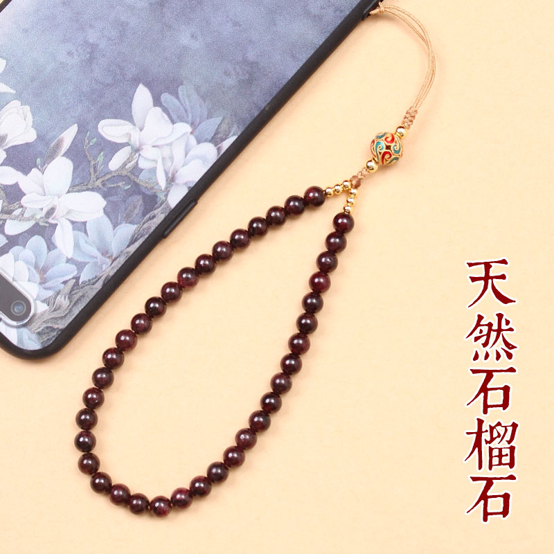 天然石榴石手挂件手腕挂绳短款手链挂饰指环水晶挂链复古扣
