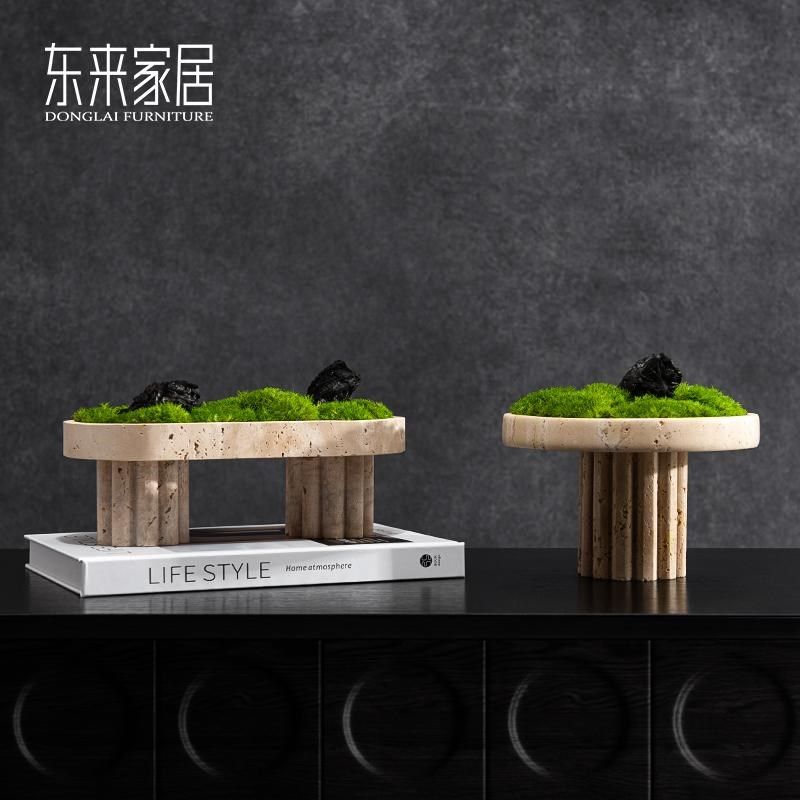 侘寂风永生苔藓艺黄洞石盆绿植摆酒店别墅客厅级感装饰品