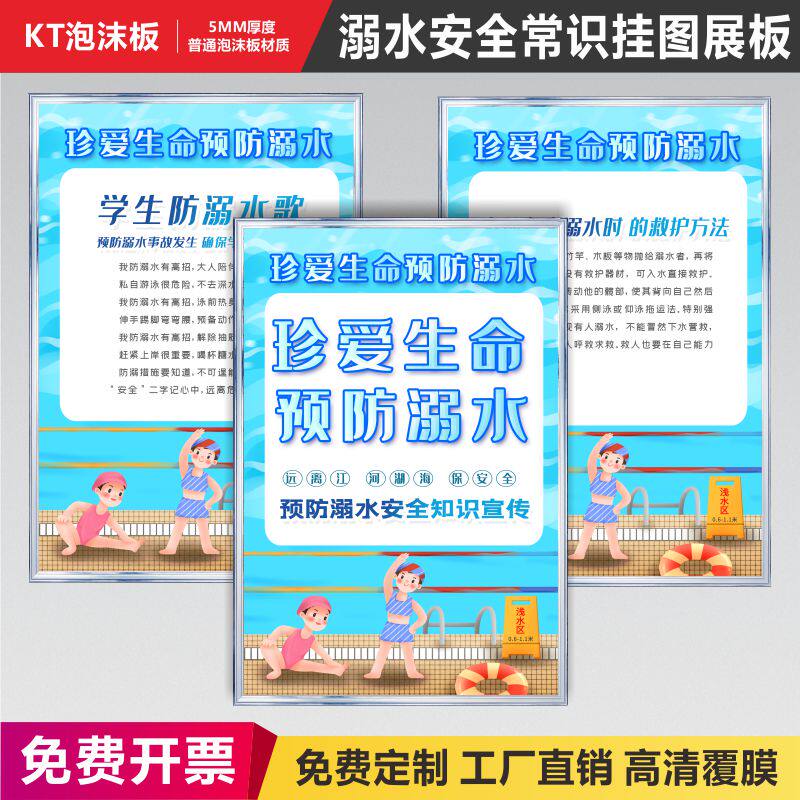 幼儿园中小学学校园学培训溺水安全常识画校园公益海报宣传画防溺