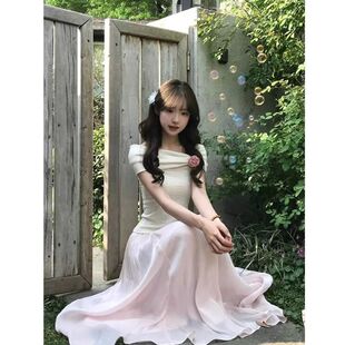 粉色缎面流光半身裙女夏天波光粼粼醋酸a字小个子珠光纱长款裙子