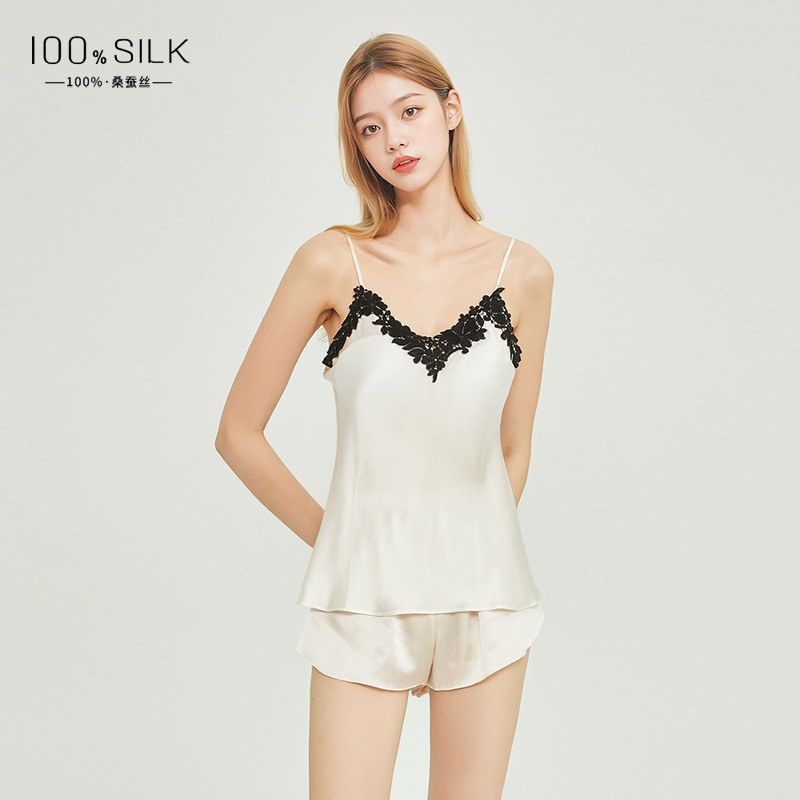 睡衣吊带100丝绸吊带花边性感