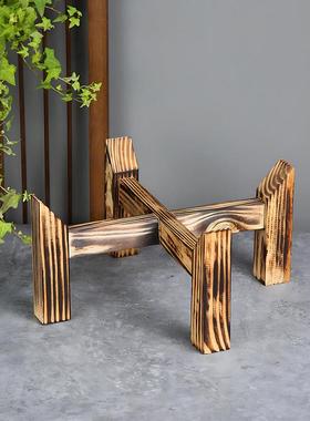 陶瓷鱼缸支架底座十字支撑实木底座圆形陶瓷缸专用装饰品底座摆件