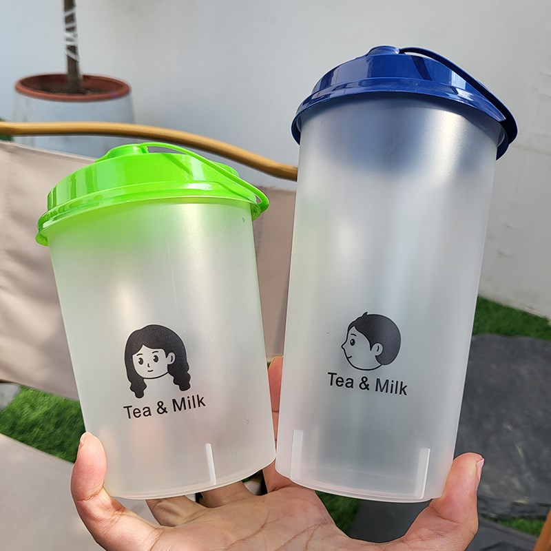 一次性加厚口径直男杯磨砂细砂注塑奶茶饮料打包杯子带盖商用