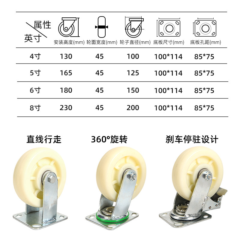 森桓寸尼龙重型万向轮寸寸寸平板推车轮子工业脚轮定向轮,基础建材,脚轮/万向轮,淘宝优惠券,粉丝福利购,淘宝优惠卷