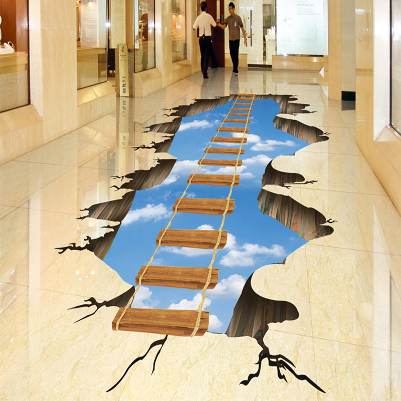3d立体地板贴吊桥地贴装饰走廊过道浴室卫生间地面防水贴画地板纸图片