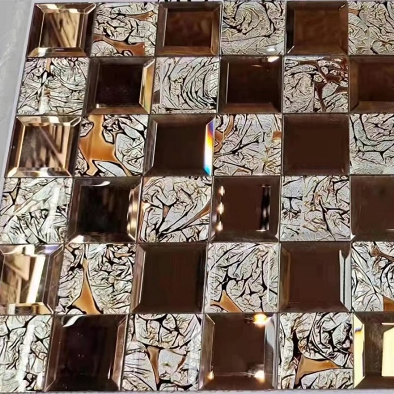 5面茶镜玻璃马赛克拼图背景墙瓷砖 欧式风格玻璃装饰砖
