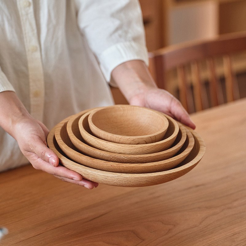木墨生活小木盘 家用圆形餐盘干果托盘整木制碟子零食小果盘