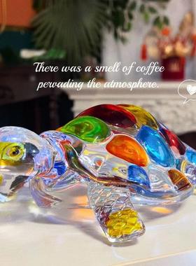 H317 彩色乌龟水晶玻璃手绘彩色乌龟摆件客厅玄关装饰摆件