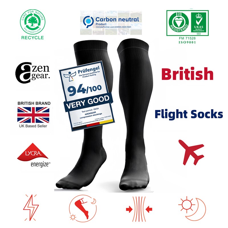 aZengear英国飞行神器经济舱长途飞机压力袜弹力压缩袜护腿袜男女