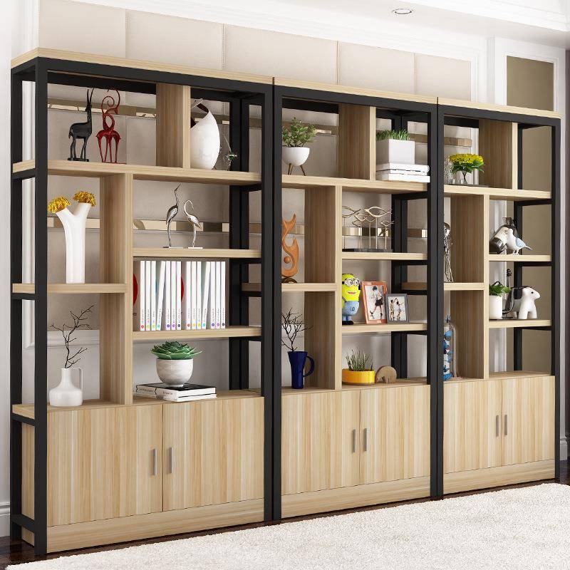 客厅铁艺收纳置物架落地书架产品展示钢木现货储物