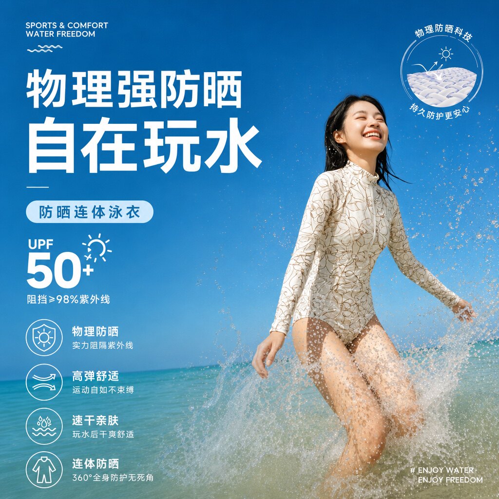 长袖连体泳衣女士潜水游泳浮潜白色遮肉显瘦高领防晒冲浪服水母服