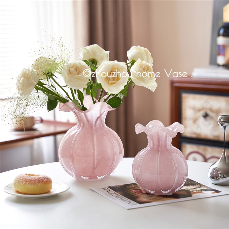 花瓶摆件客厅插花玻璃琉璃轻奢高级感粉色高端餐桌玄关法式水晶小