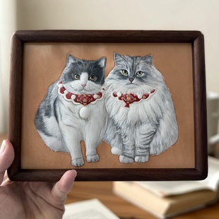 宠物皮雕相框摆件纪念品定制皮雕立体猫狗挂牌钥匙扣纯手工送礼品