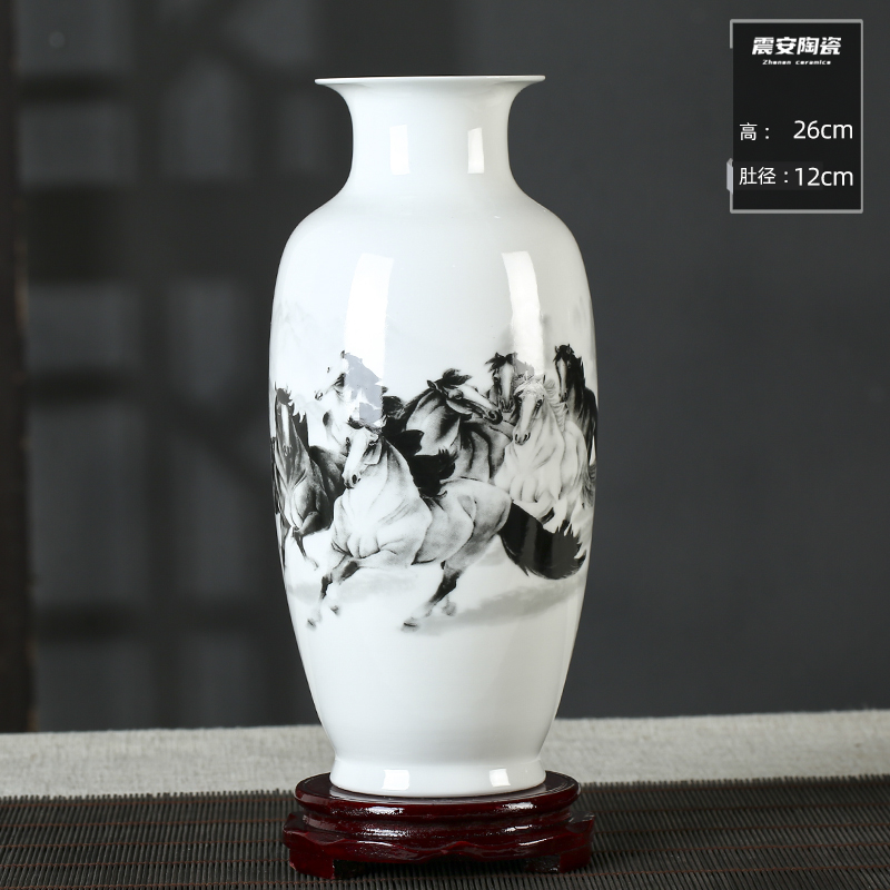 景德镇陶瓷器鸿运当头小花瓶新中式家居客厅装饰工艺品摆件水养花