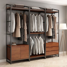 开放式无门衣柜家用卧室铁艺衣帽间架子置物架步入式实木衣橱落地