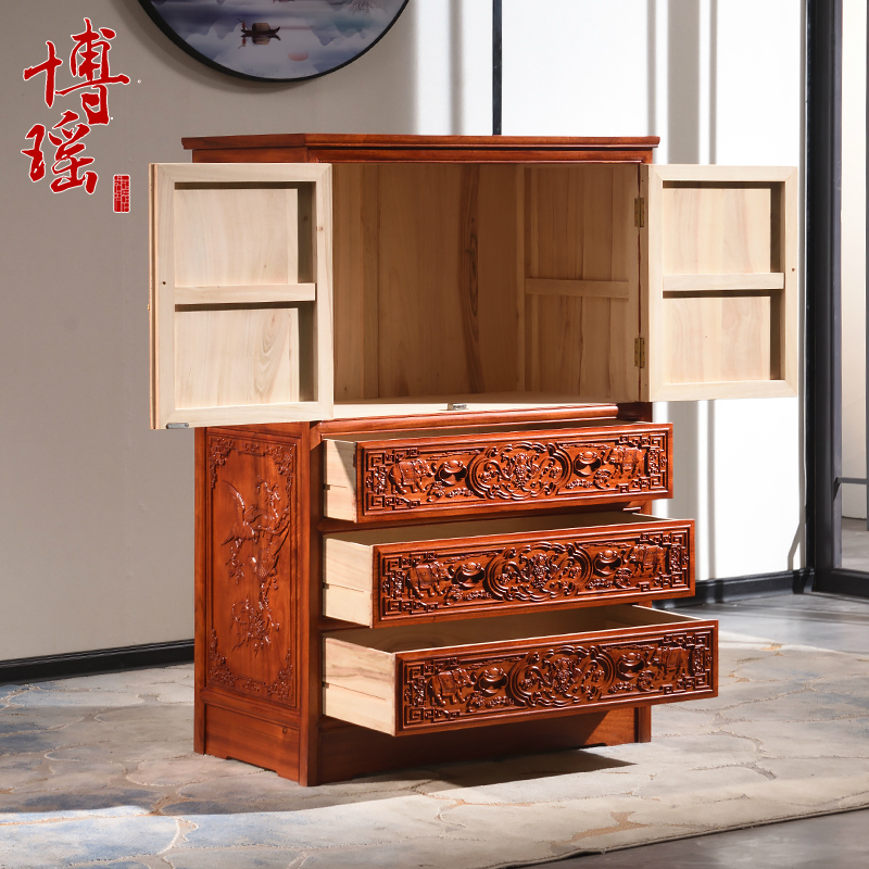 香樟木箱柜实木五斗柜复古储物柜中式两门橱结婚玄关抽屉斗柜子