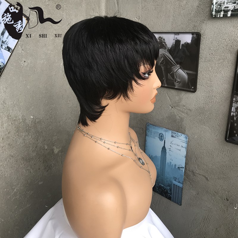 时尚假发女头套真人发丝短款直发自然黑轻薄透气无痕发套欧美热销