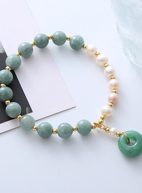 天然绿色玉石串珠手串手链淡水珍珠饰品女直播热销平安扣玛瑙