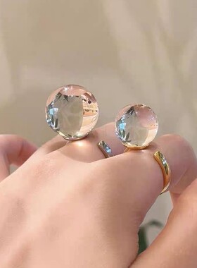 赵露思同款天然巴西白水晶戒指14大颗粒开口指环时尚气质男女款