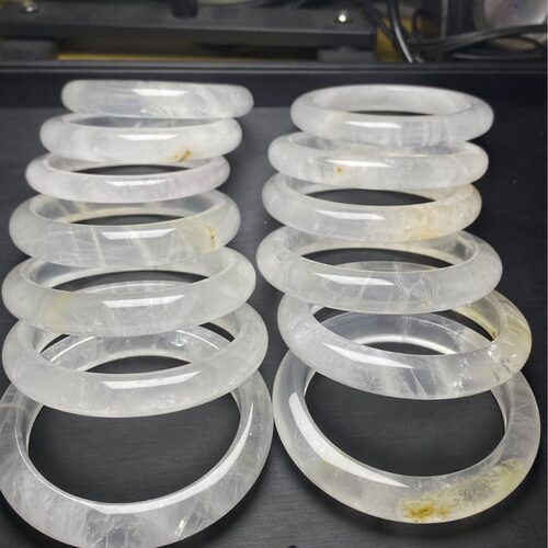 炸福利天然白幽灵手镯胶花白水晶宽窄版园条手镯水晶饰品
