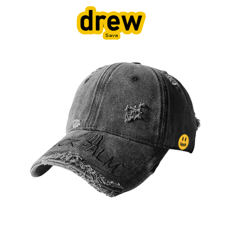 DrewSava笑脸做旧破洞棒球帽