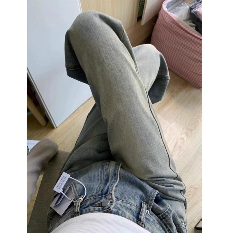 复古做旧窄版直筒牛仔裤女春季新款胖mm梨形身材宽松显瘦阔腿长裤