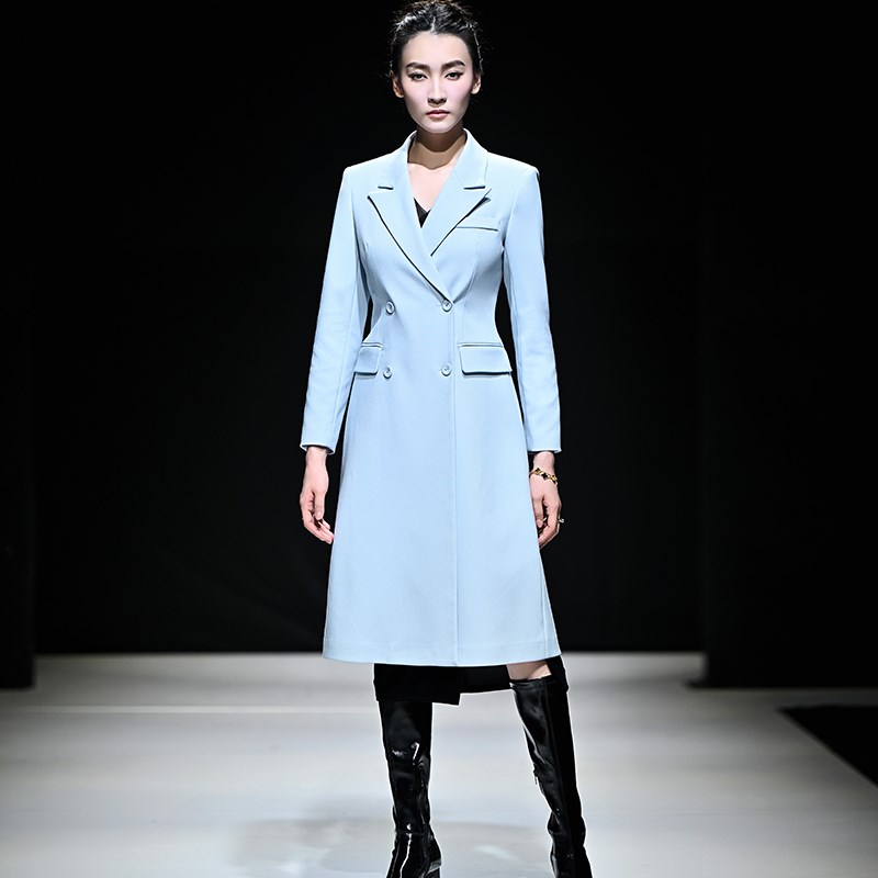 绿色毛呢外套中长款修身西装式呢大衣 绝色时尚秋冬女2024年新款