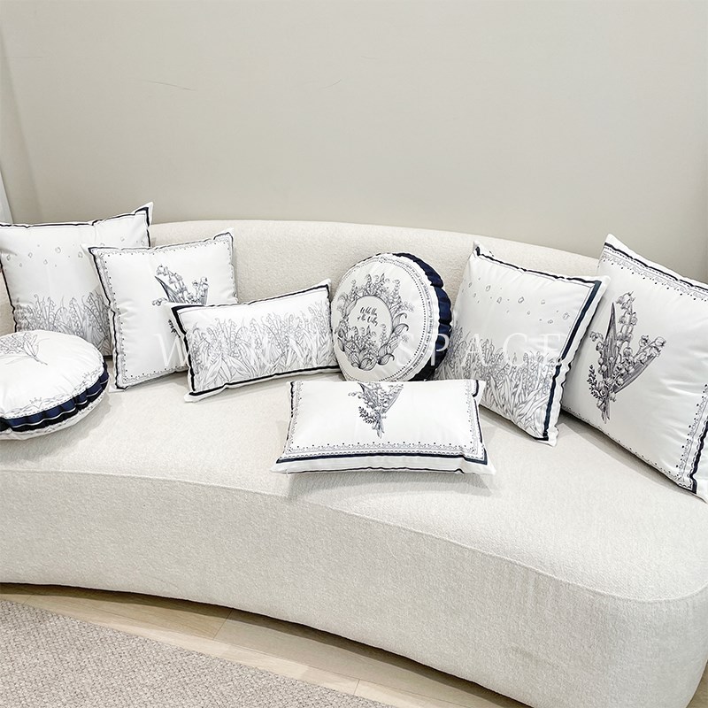 铃兰烟灰轻奢抱枕沙发卧室靠垫客厅床头毛绒汽车靠枕含芯布艺枕套