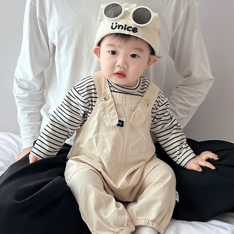 男宝宝连体衣秋装婴儿衣服春秋款套装超萌幼儿背带裤秋天工装爬服