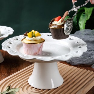 浮雕高脚蛋糕托盘陶瓷水果盘点心架下午茶甜品台干果零食盘茶歇台