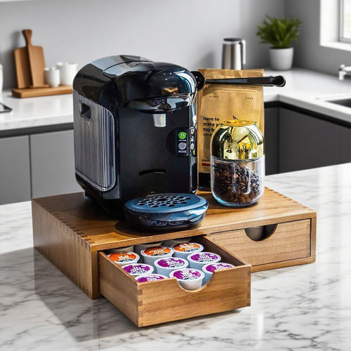 实木咖啡机增高架抽屉式展示架