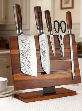 厨房高颜值【实木磁性刀架】台面款菜刀置物架通风透气刀具放置架
