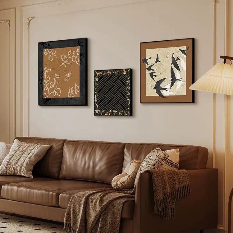 美拉德中古复古三联组合法式沙发背景墙装饰画客厅画挂画餐厅壁画