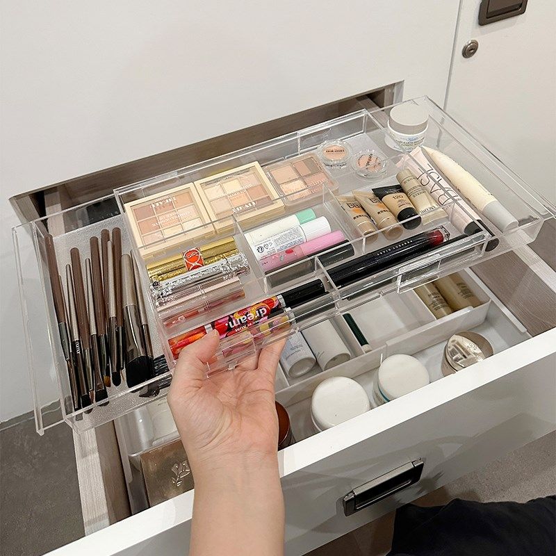 深抽屉上下分层收纳盒内置分隔化妆品整理盒可伸缩悬挂抽屉置物架,收纳整理,桌面收纳盒,淘宝优惠券,粉丝福利购,淘宝优惠卷