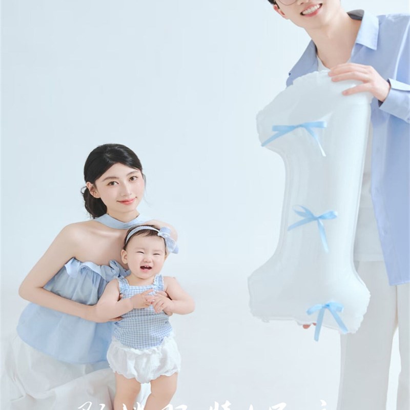 儿童摄影新蓝简约小清新全家福服装三家福服装照相馆摄影服装