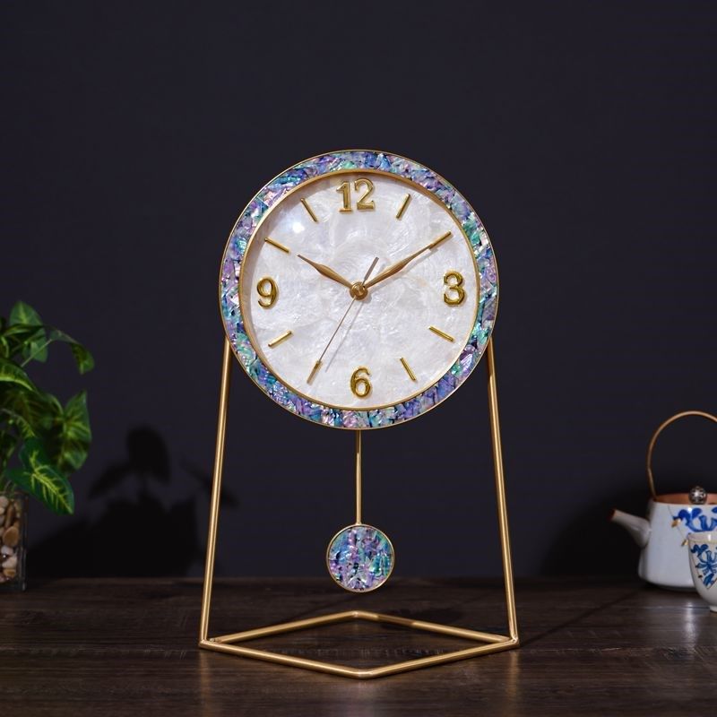 黄铜简约座钟客厅钟表摆件轻奢现代台钟家用贝壳台式时钟桌面钟表,家居饰品,座钟,淘宝优惠券,粉丝福利购,淘宝优惠卷