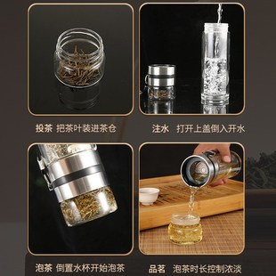 家用高硼硅双层玻璃杯茶水分离耐高温玻璃杯刻字礼品X水杯泡茶水